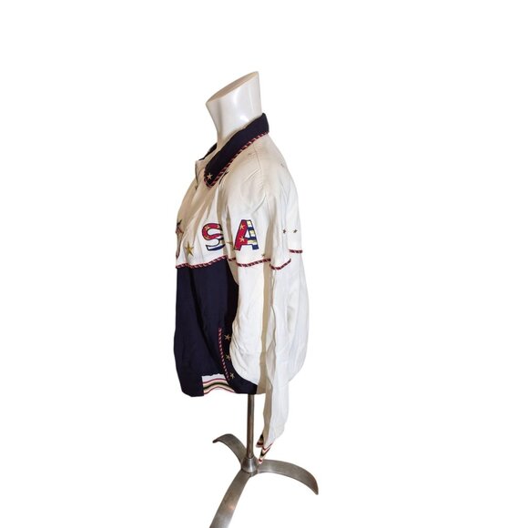 VTG 90s Embroidered USA Jacket Oversized Dolman Sleeve Jacket Red/Wht/Blu sz S-L - Picture 4 of 7